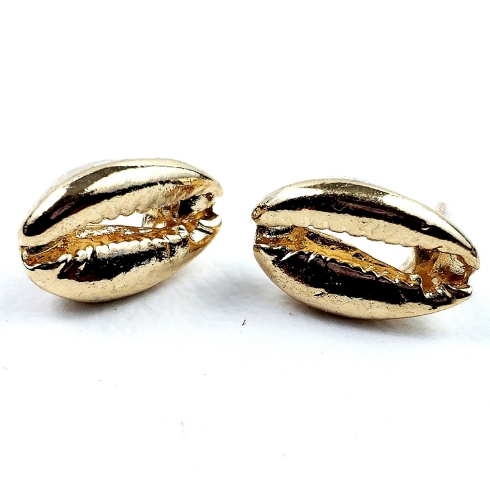 Cowrie Shell Gold Tone Stud Earrings